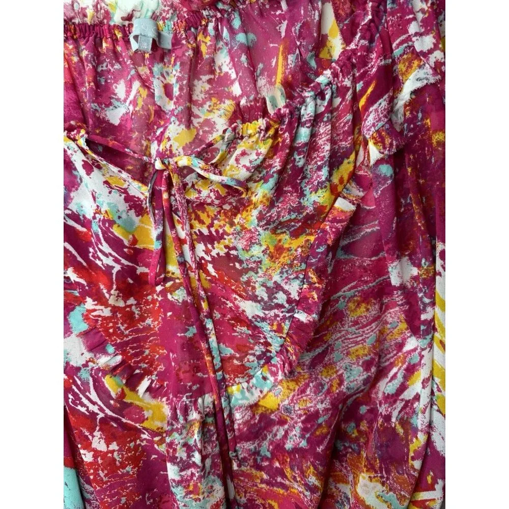 Violet & Claire Floral Sheer Chiffon boho Top Banded Waist Blouse Size‎ XL